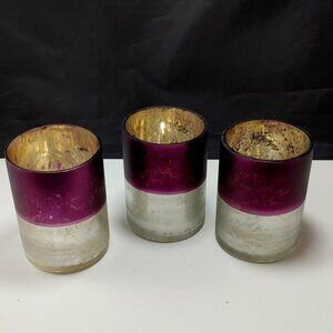 Set of 3 Purple Mercury Glass Candle Holders